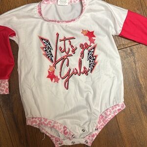 White and Red 'Let's Go Girls' Baby Onesie